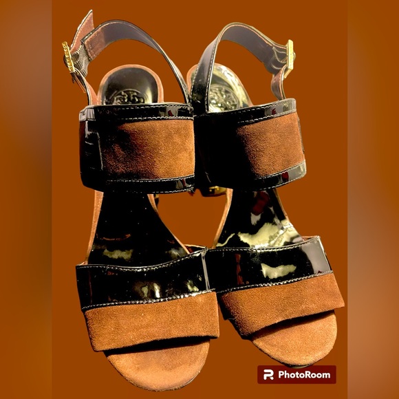 Tory Burch Leather Platform Heels EUC black & brown Sz 7.5M - Picture 11 of 12